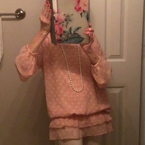 SHEER SOFT PINK POLKA DOT BLOUSE TUNIC S/M